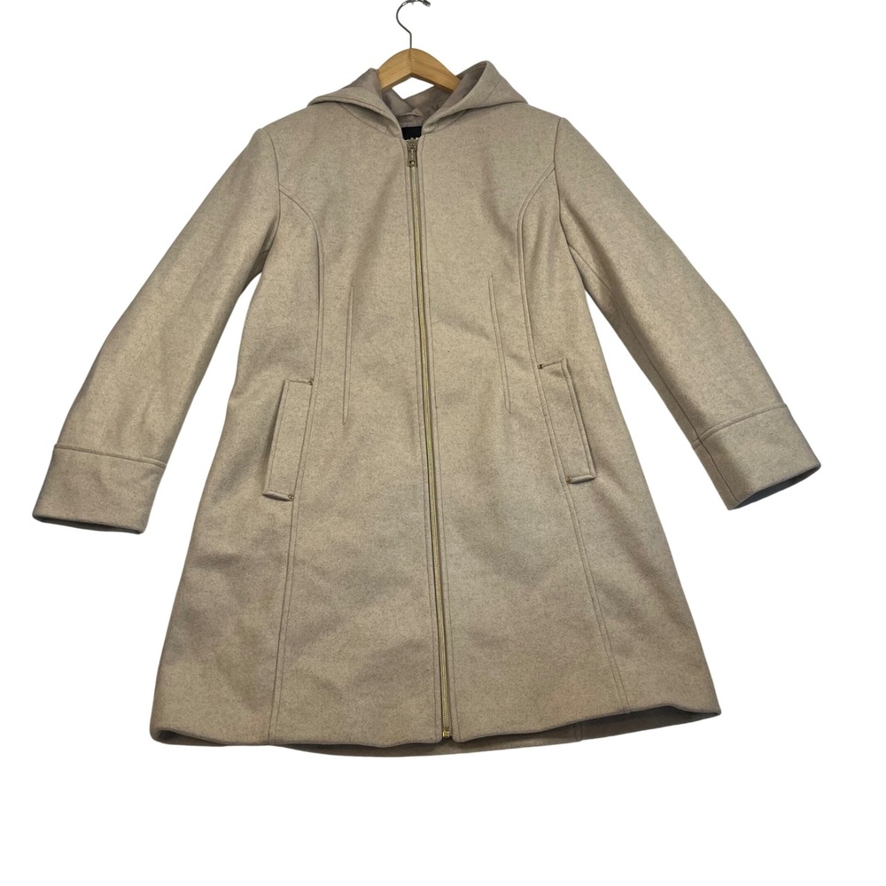 Vince Camuto Womens Oatmeal Beige Hooded Zip Up Walker Coat Size Large 1792094